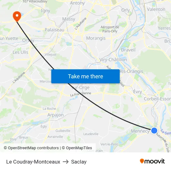 Le Coudray-Montceaux to Saclay map