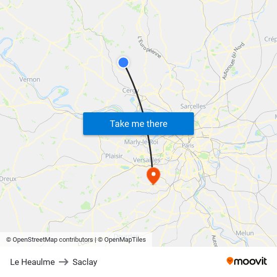 Le Heaulme to Saclay map