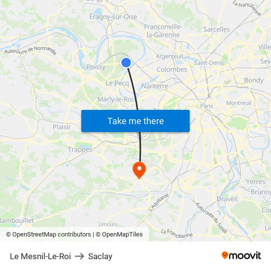 Le Mesnil-Le-Roi to Saclay map