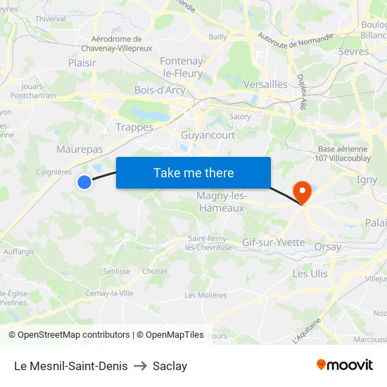 Le Mesnil-Saint-Denis to Saclay map