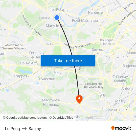 Le Pecq to Saclay map