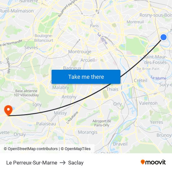 Le Perreux-Sur-Marne to Saclay map