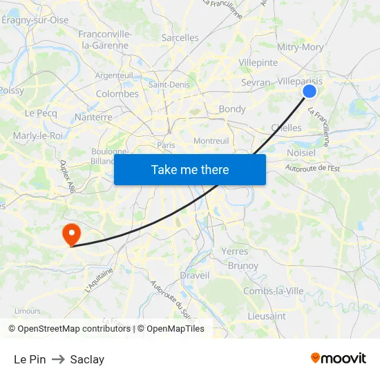 Le Pin to Saclay map