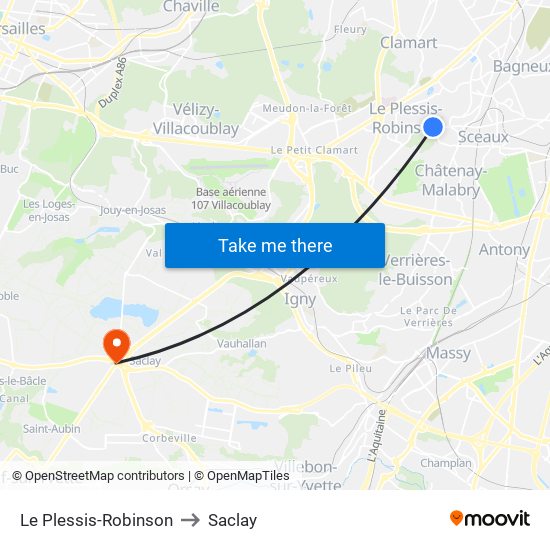 Le Plessis-Robinson to Saclay map