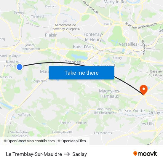 Le Tremblay-Sur-Mauldre to Saclay map