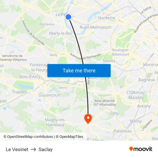 Le Vesinet to Saclay map