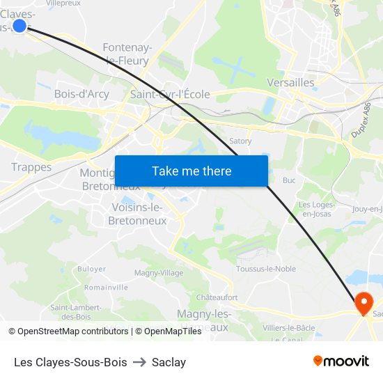 Les Clayes-Sous-Bois to Saclay map