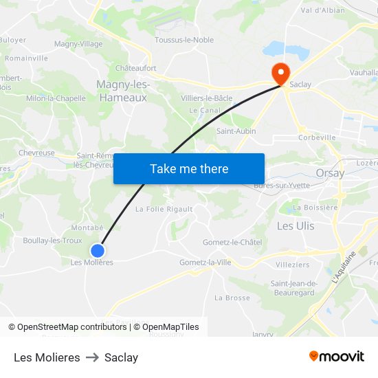 Les Molieres to Saclay map