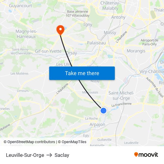 Leuville-Sur-Orge to Saclay map