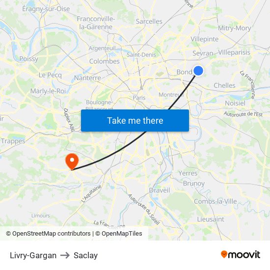 Livry-Gargan to Saclay map