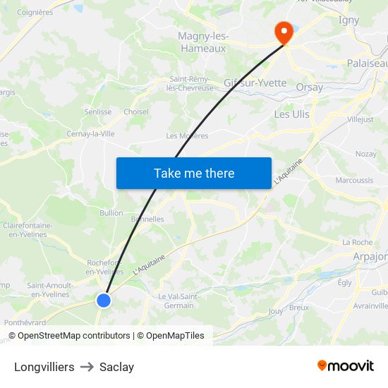 Longvilliers to Saclay map