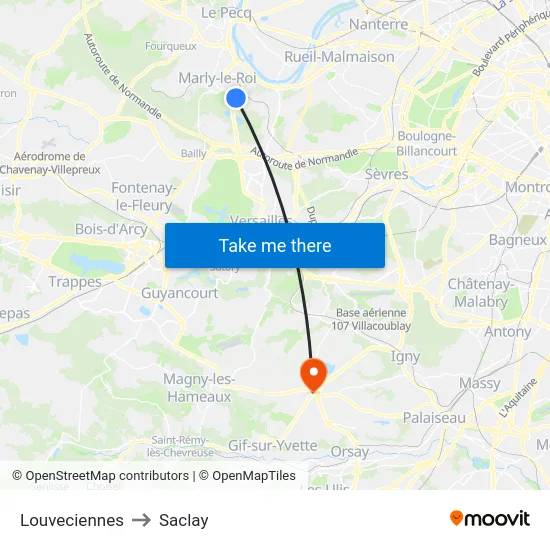 Louveciennes to Saclay map