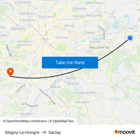 Magny-Le-Hongre to Saclay map
