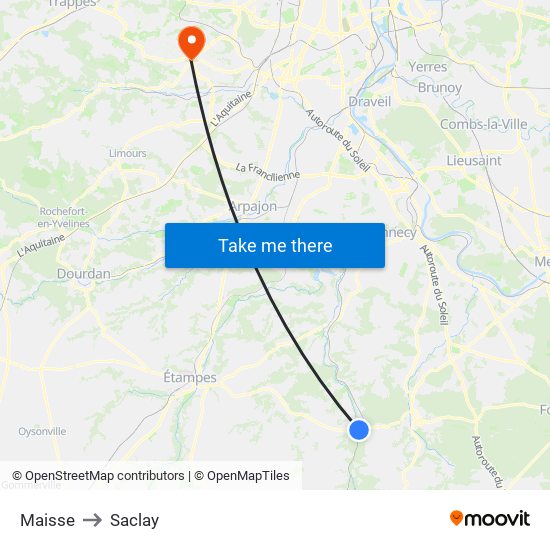 Maisse to Saclay map