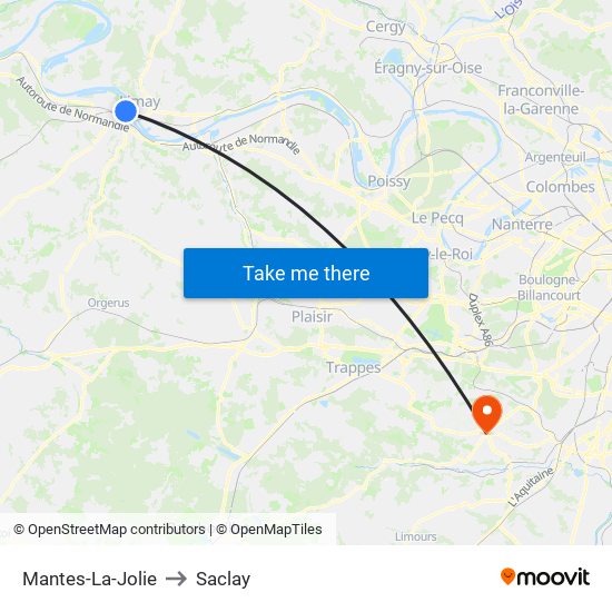 Mantes-La-Jolie to Saclay map