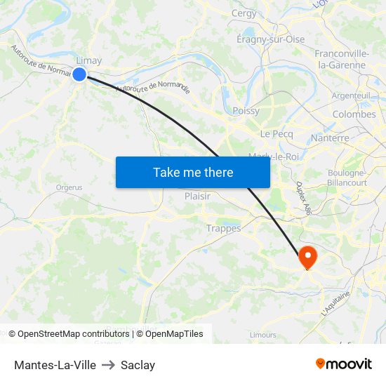 Mantes-La-Ville to Saclay map
