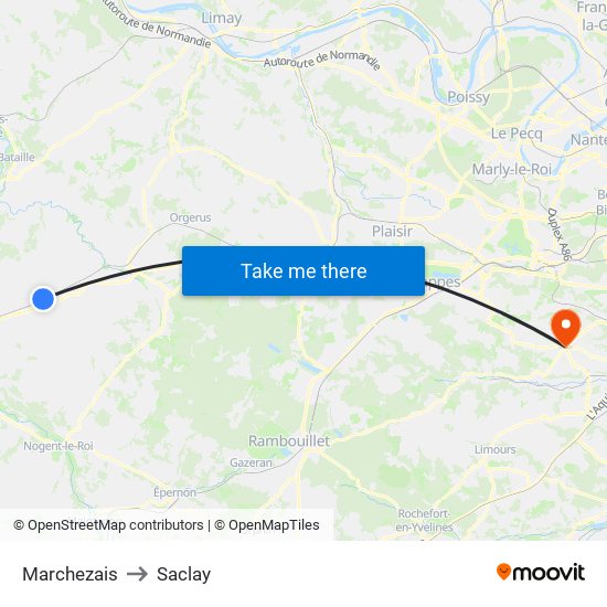 Marchezais to Saclay map