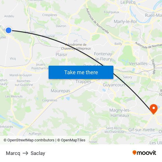 Marcq to Saclay map