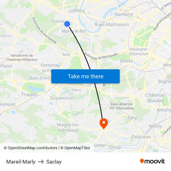 Mareil-Marly to Saclay map