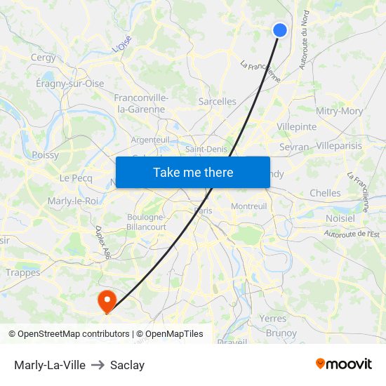 Marly-La-Ville to Saclay map