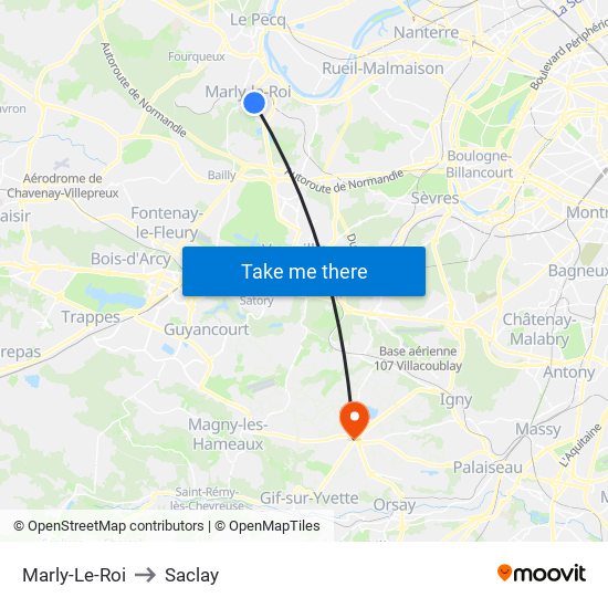 Marly-Le-Roi to Saclay map