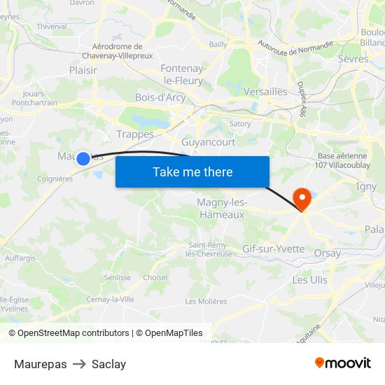 Maurepas to Saclay map