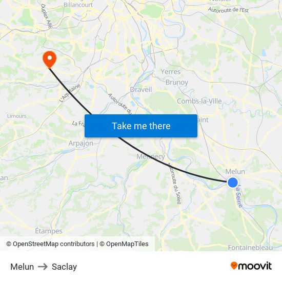Melun to Saclay map