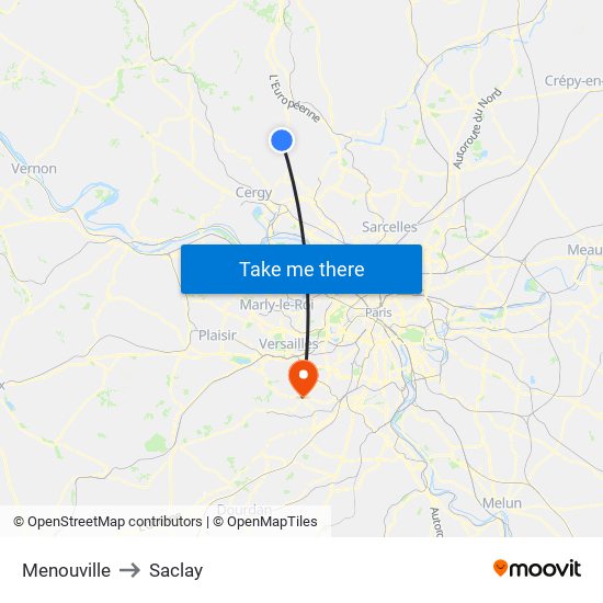 Menouville to Saclay map