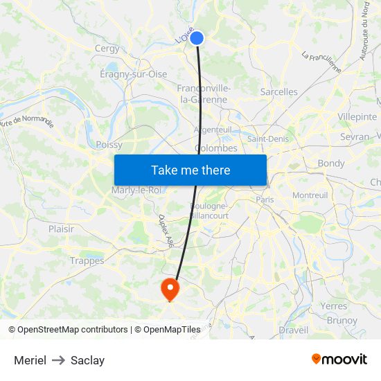 Meriel to Saclay map