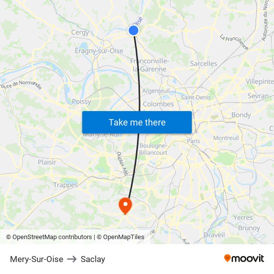 Mery-Sur-Oise to Saclay map