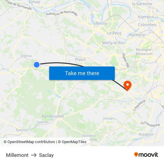 Millemont to Saclay map