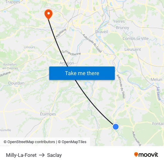 Milly-La-Foret to Saclay map