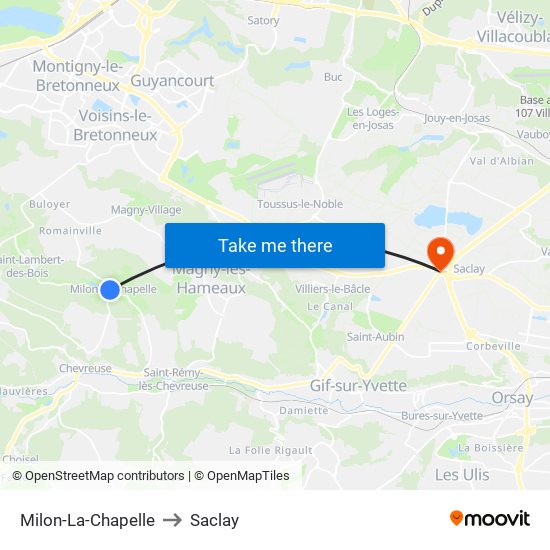 Milon-La-Chapelle to Saclay map