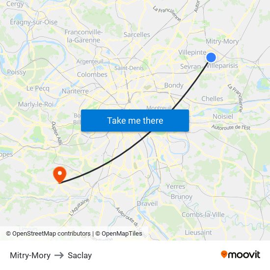 Mitry-Mory to Saclay map