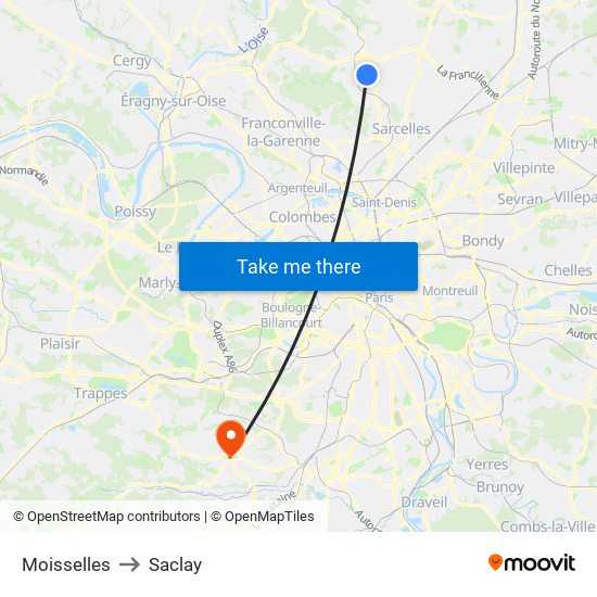 Moisselles to Saclay map