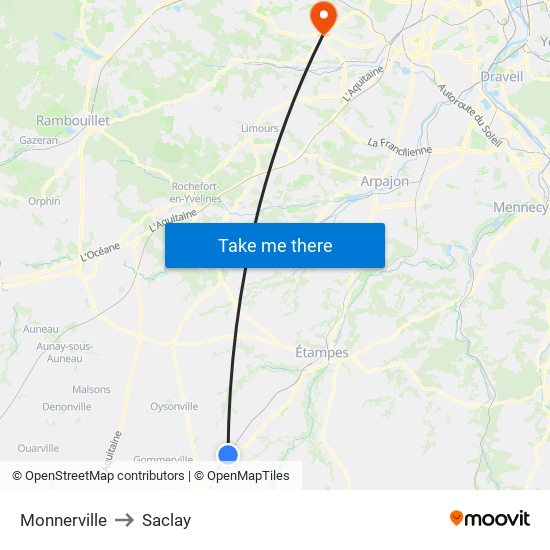 Monnerville to Saclay map