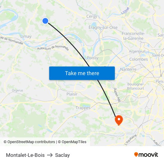 Montalet-Le-Bois to Saclay map