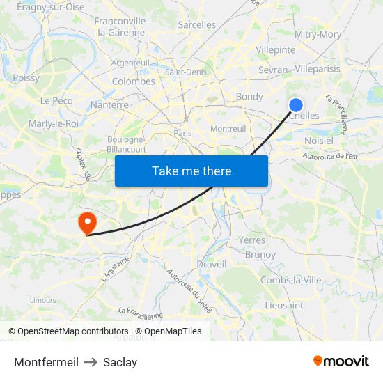 Montfermeil to Saclay map