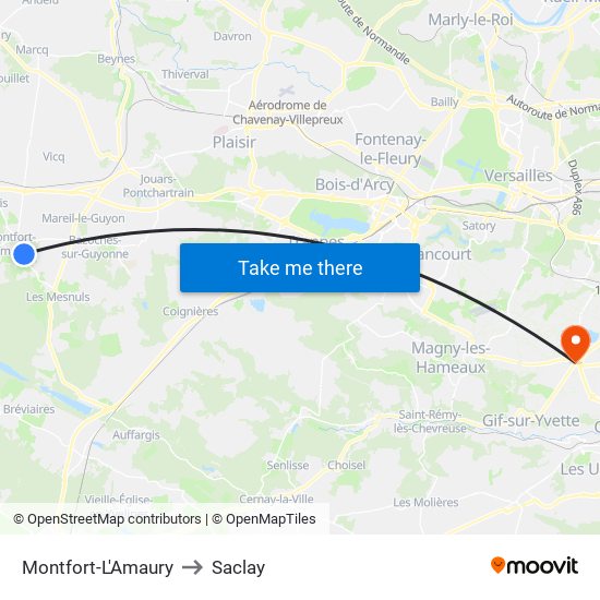 Montfort-L'Amaury to Saclay map