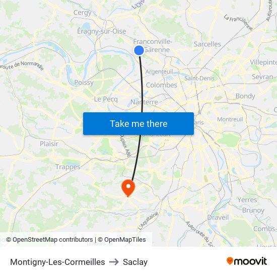 Montigny-Les-Cormeilles to Saclay map