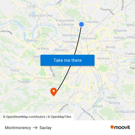 Montmorency to Saclay map