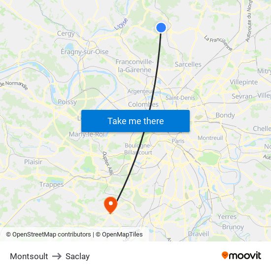 Montsoult to Saclay map