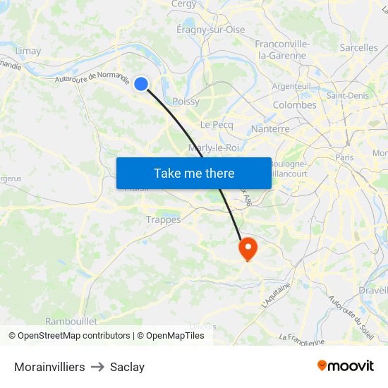 Morainvilliers to Saclay map