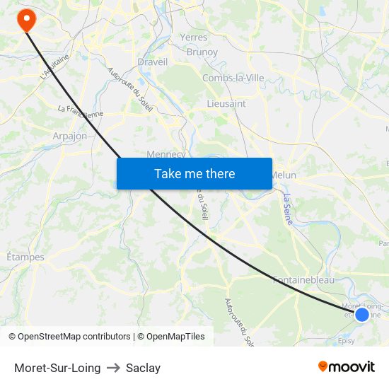 Moret-Sur-Loing to Saclay map