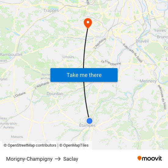 Morigny-Champigny to Saclay map