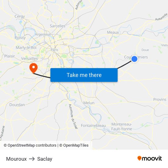 Mouroux to Saclay map