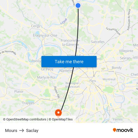 Mours to Saclay map