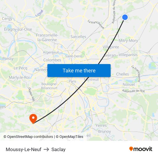 Moussy-Le-Neuf to Saclay map