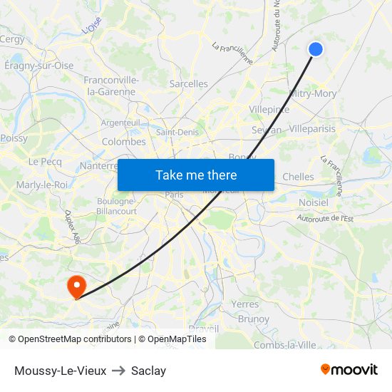 Moussy-Le-Vieux to Saclay map