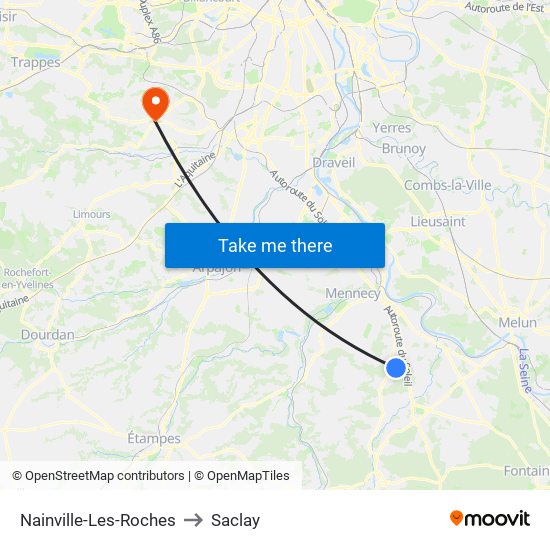 Nainville-Les-Roches to Saclay map